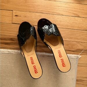 Miu Miu Black Perforated Leather Mules